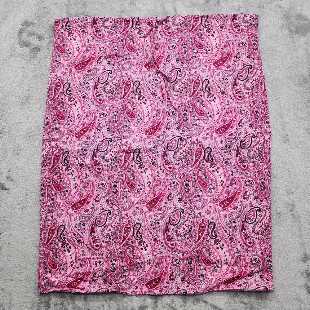 Vintage At Last & Co Skirt Womens M Pink Paisley Floral Pencil Cotton Drawstring